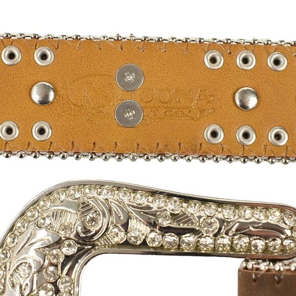 Nocona Brown Rhinestone Studded Crystal Cross Western Leather Belt Size 26 - Picture 4 of 4